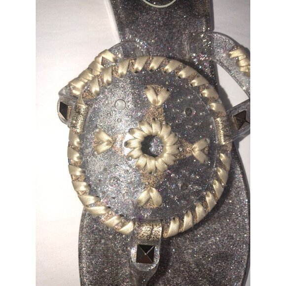 Jack Rogers Size 9 Sandals Jelly Thong Clear Glitter Medallion Gold Summer Beach - Picture 3 of 5